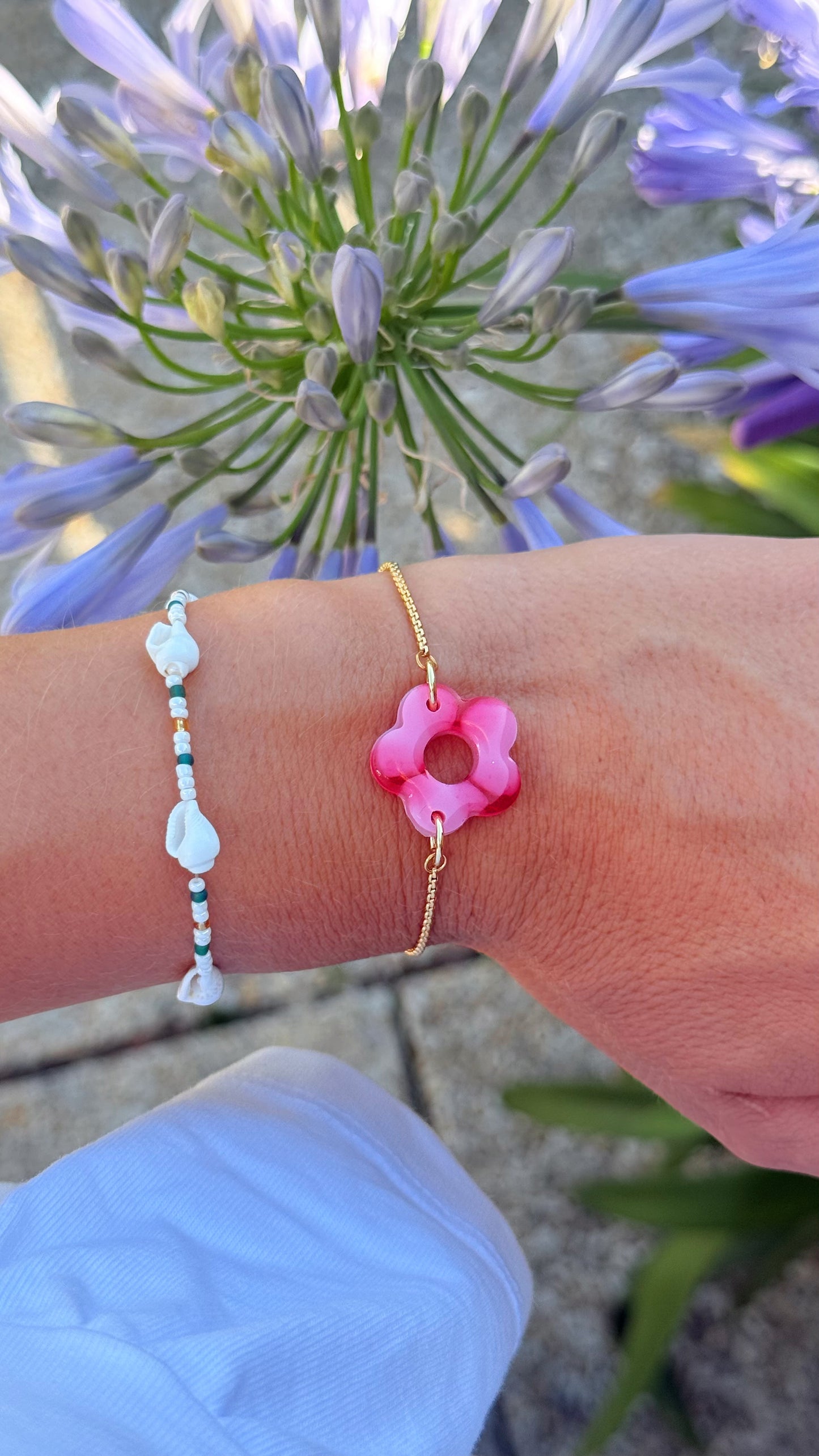BRACELET Flowers - marbrée rose & rouge