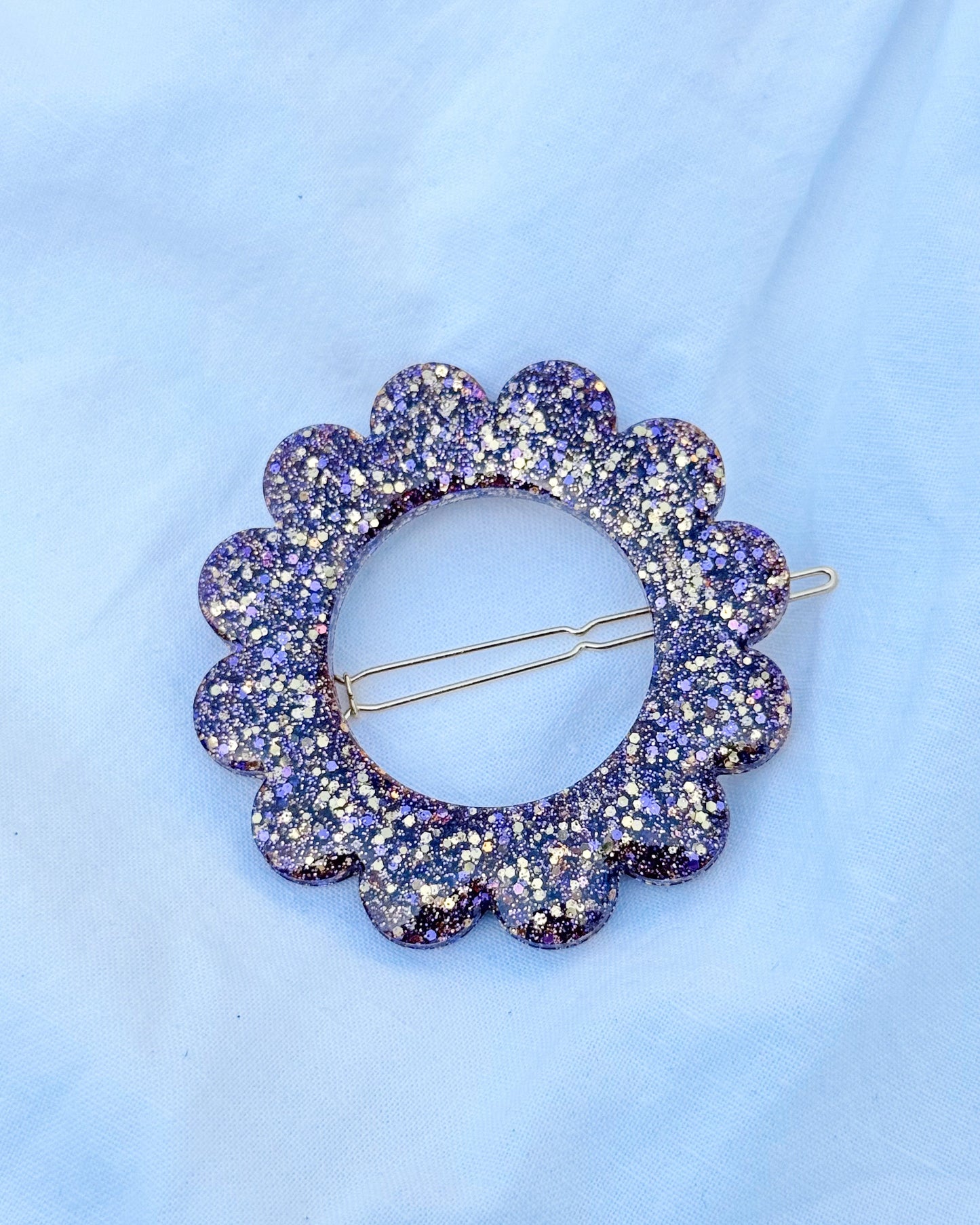 GRANDE barrette flower - violette & dorée