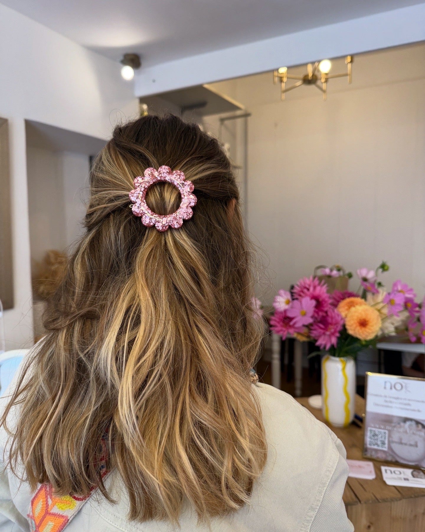 GRANDE barrette flower - rose bonbon