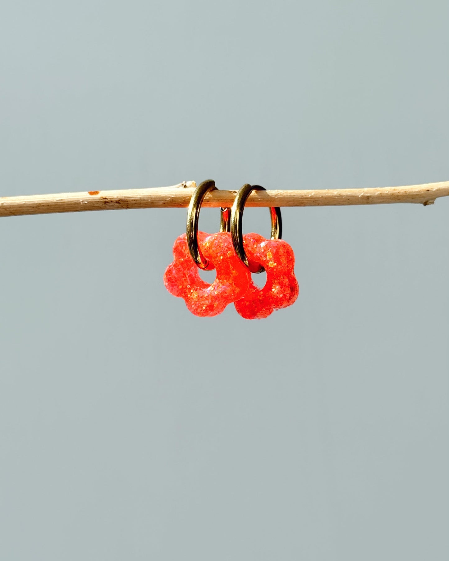 Créoles petites fleurs - Corail