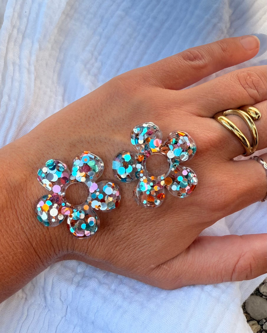 Créoles grandes fleurs - nuit cosmique