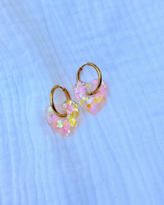 Créoles coeur - rose pop