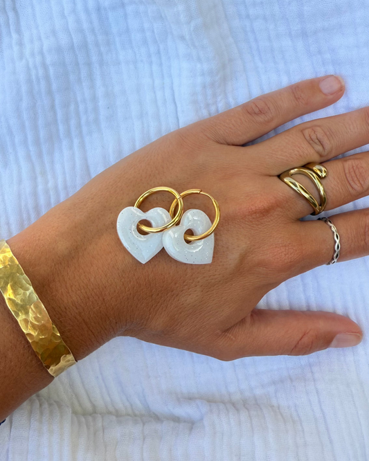 Créoles coeur - blanc nacré