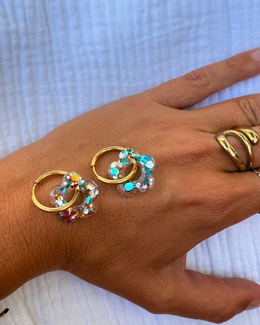 Créoles MOYENNES fleurs - nuit cosmique