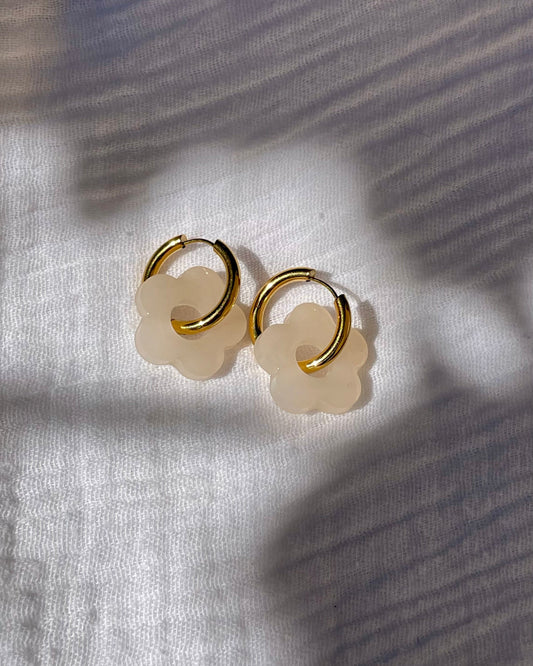 Créoles MOYENNES fleurs - beige