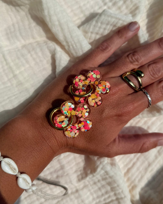 Créoles grandes fleurs - rouge pop