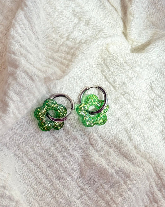 Créoles MOYENNES fleurs Vertes pop