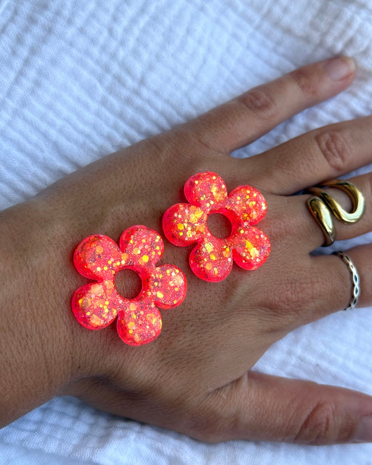 Créoles grandes fleurs - corail