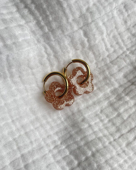 Créoles MOYENNES fleurs - marron clair