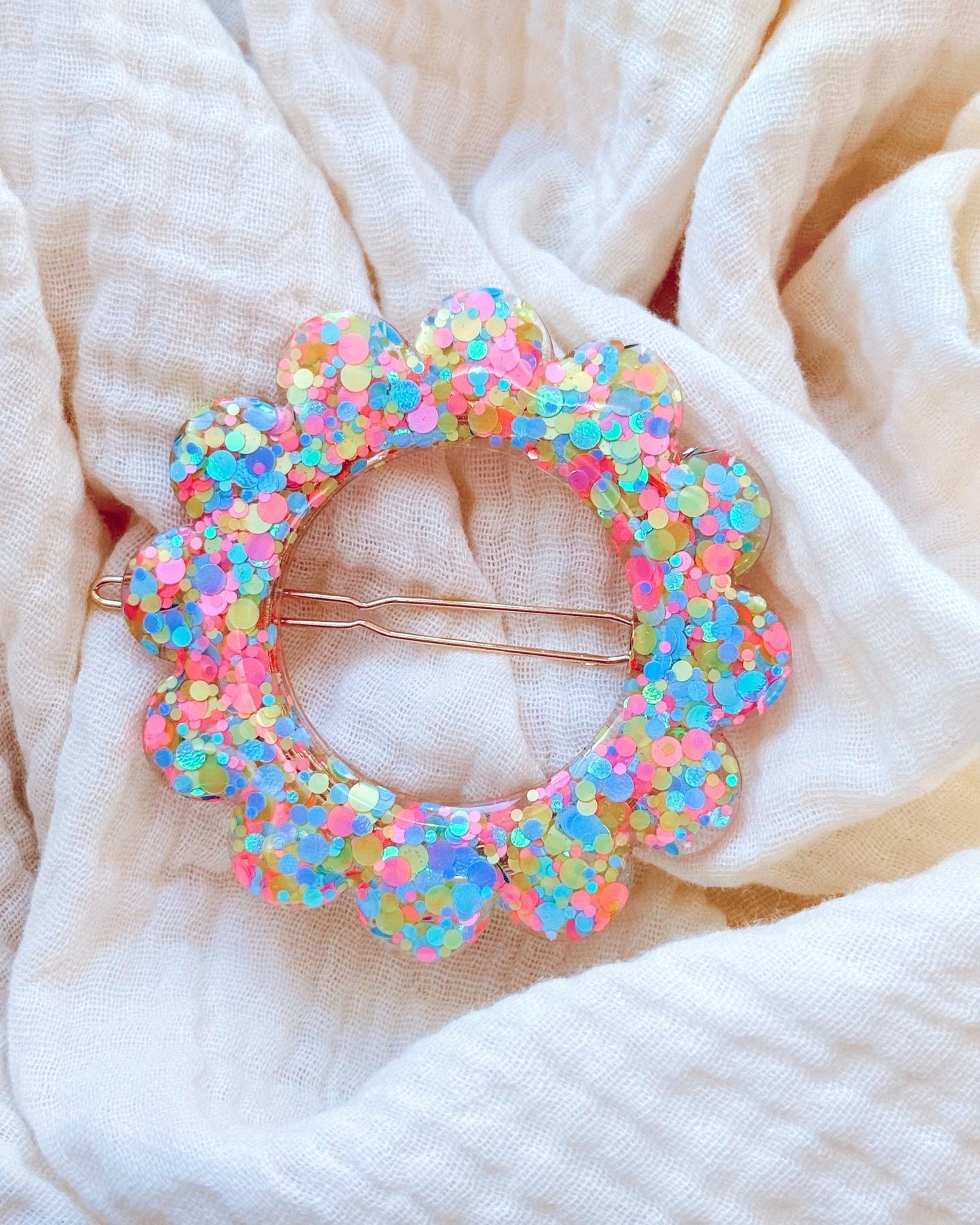 GRANDE barrette flower - arc-en-ciel