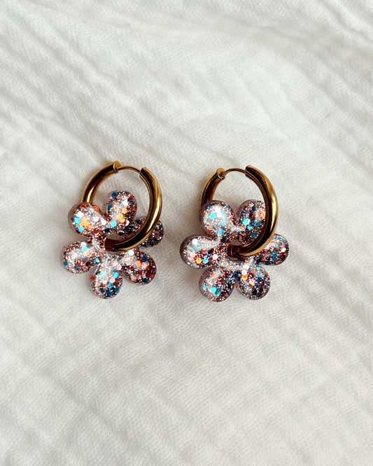 Créoles MAYA - bleu rosé ❃