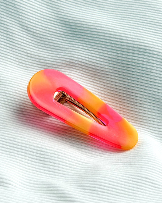 Barrette cheveux - marbrée orange & fuschia