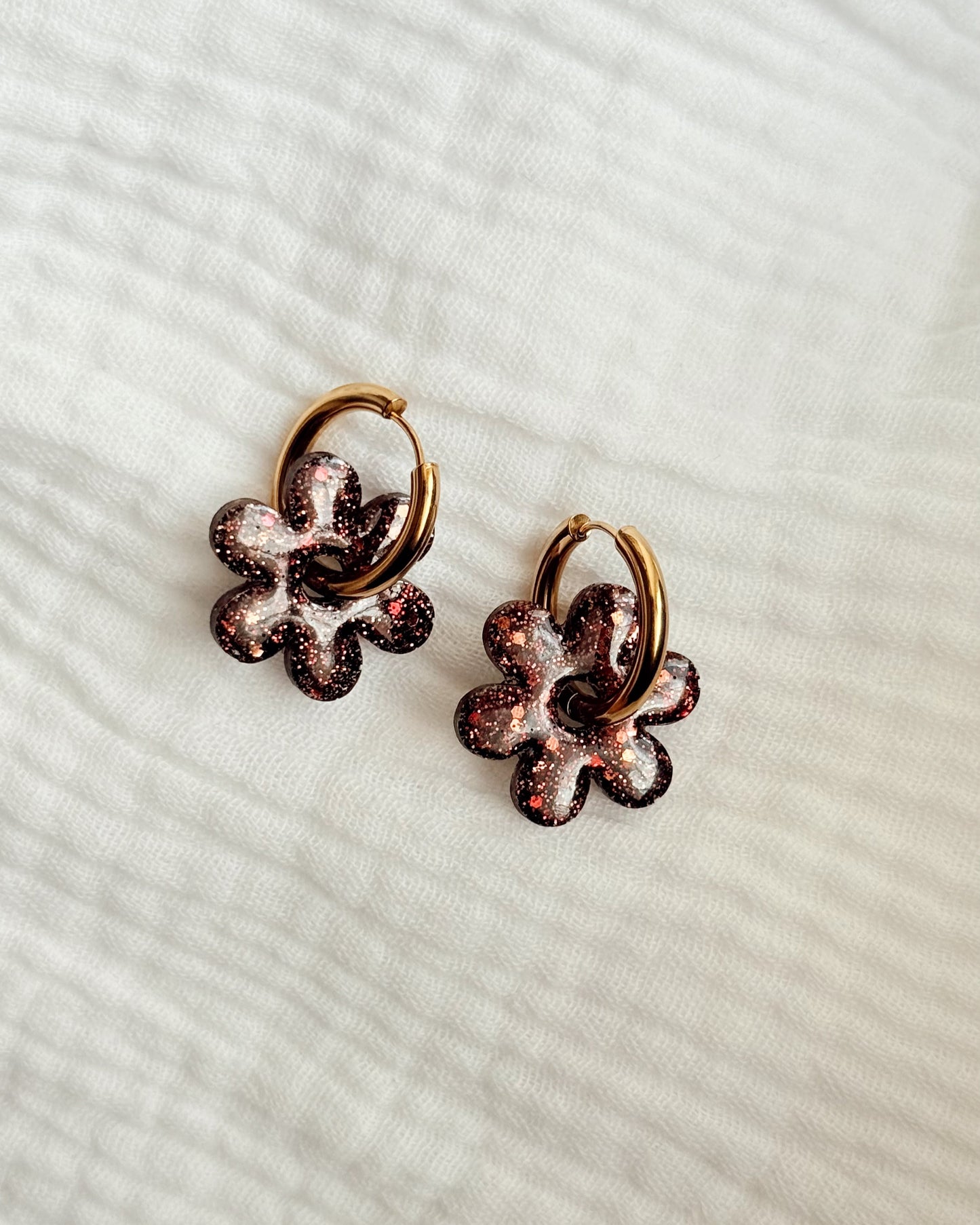Créoles MAYA - marron pailleté ❃