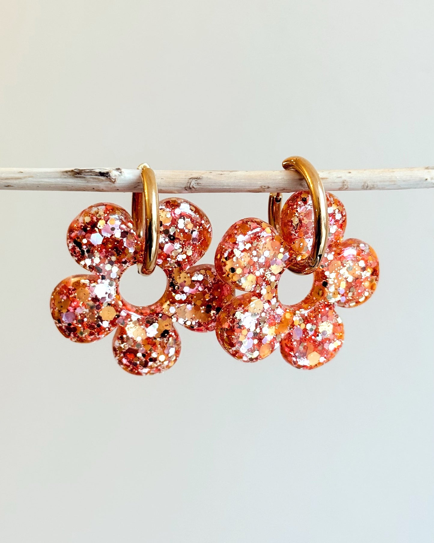 Créoles grandes fleurs - rose & orange