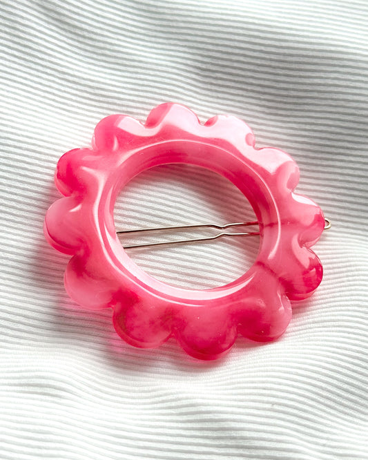 GRANDE barrette flower - marbrée rouge & rose