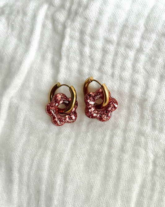 Créoles petites fleurs - vieux rose