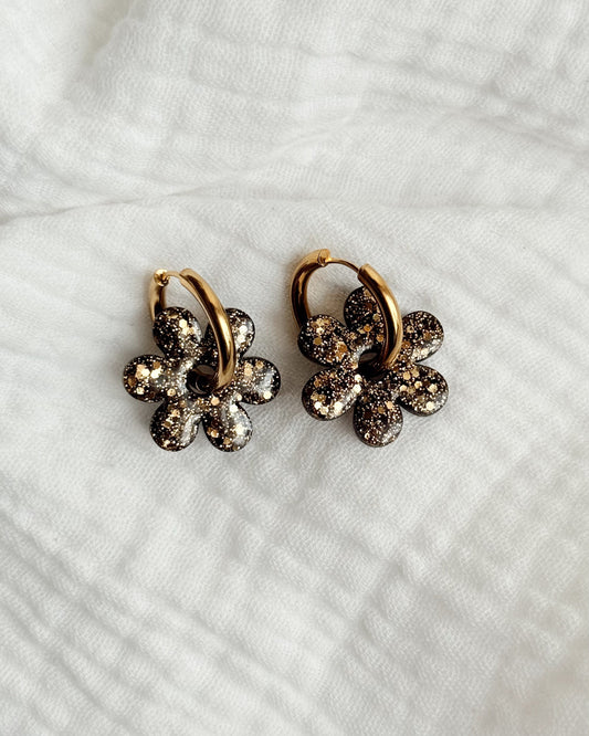 Créoles MAYA - noir doré ❃