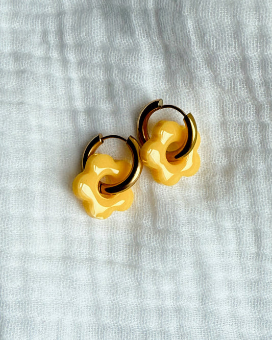 Créoles petites fleurs - jaune