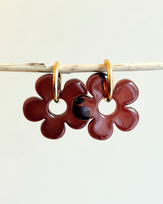 Créoles grandes fleurs - marron foncé