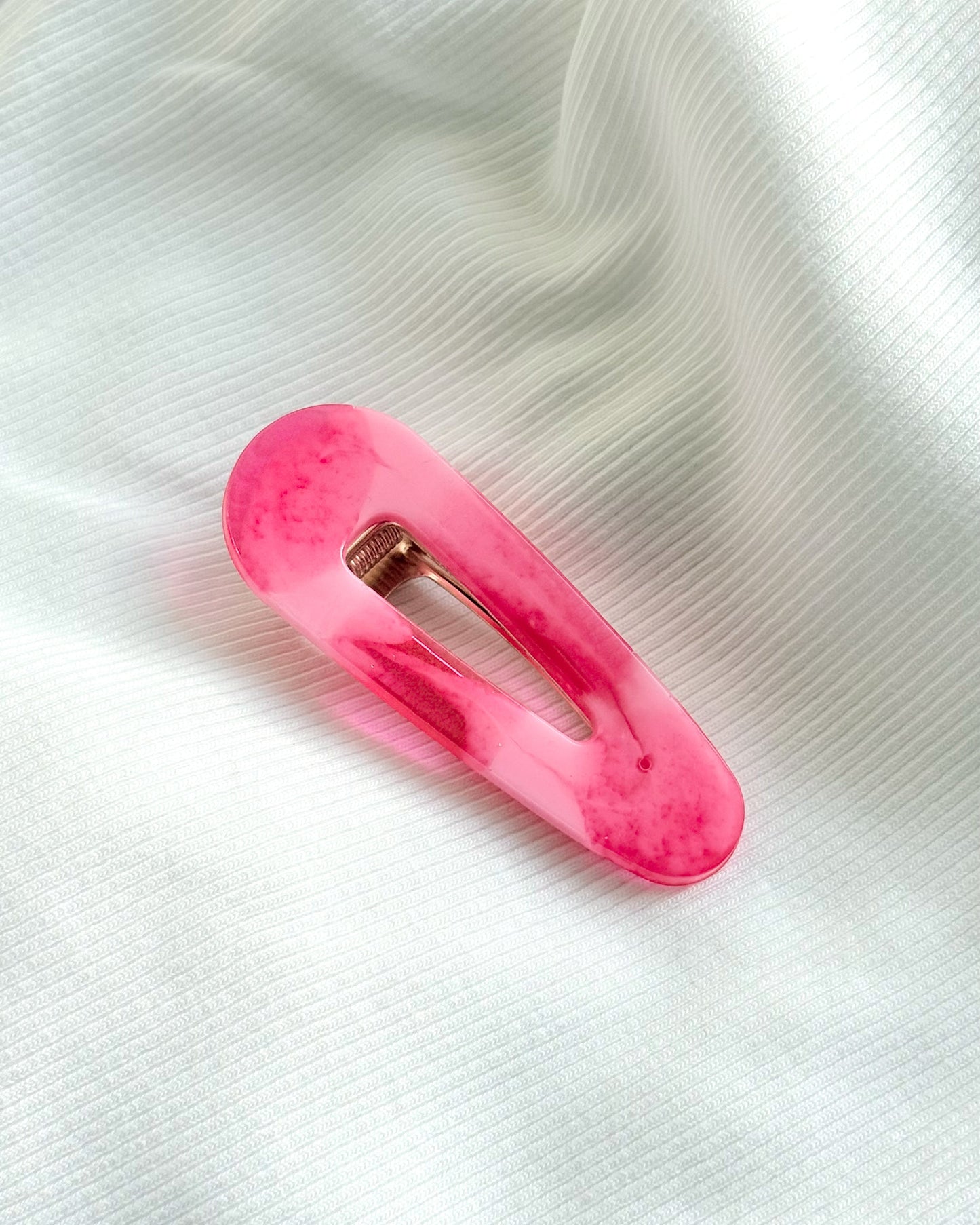 Barrette cheveux - marbrée rouge & rose