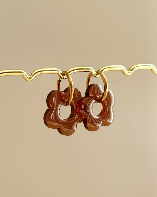 Créoles fleurs 25 mm - marron foncé transparent