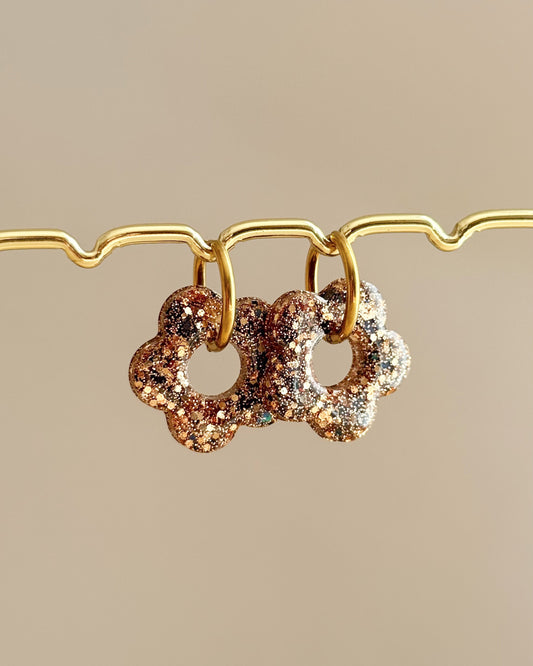 Créoles fleurs 25 mm - bronze & noir