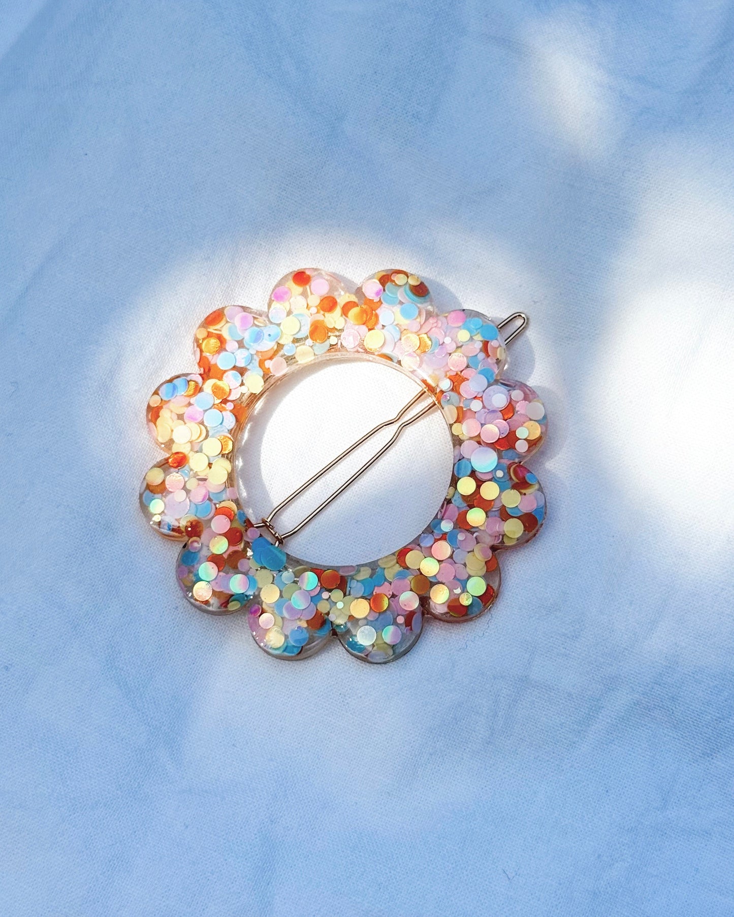 GRANDE barrette flower - BLEU ORANGE POP