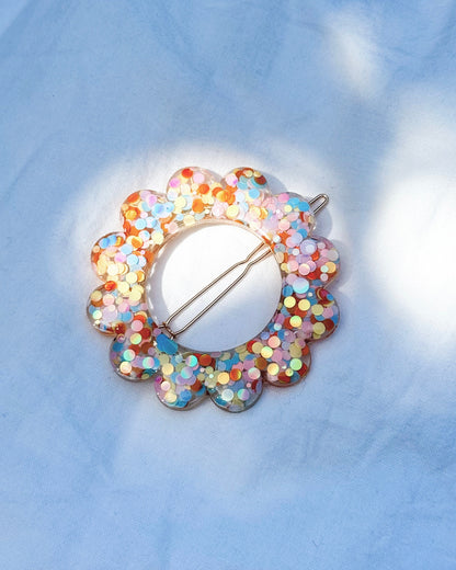 GRANDE barrette flower - BLEU ORANGE POP