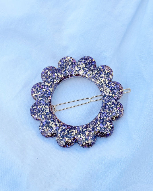 GRANDE barrette flower - violette & dorée