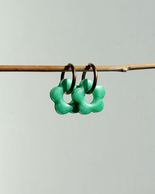 Créoles MOYENNES fleurs - vert pomme
