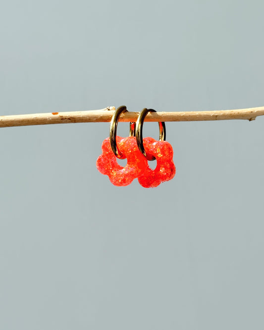 Créoles petites fleurs - Corail
