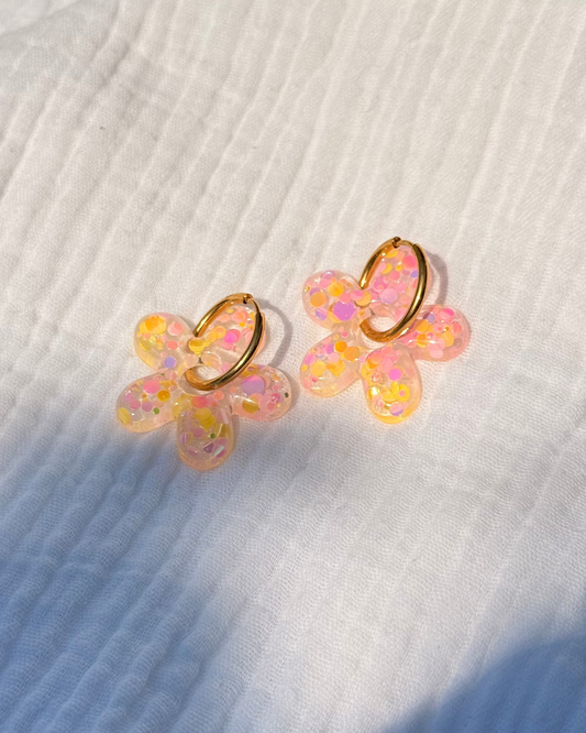 Créoles grandes fleurs - rose pop