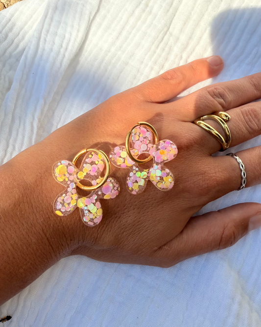 Créoles grandes fleurs - rose pop