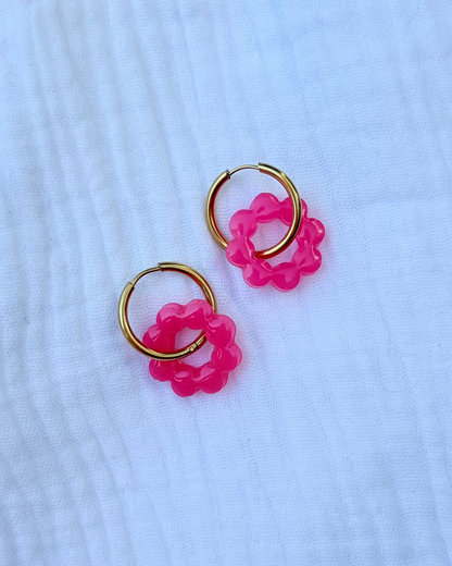 Créoles MOYENNES couronnes - rose candy