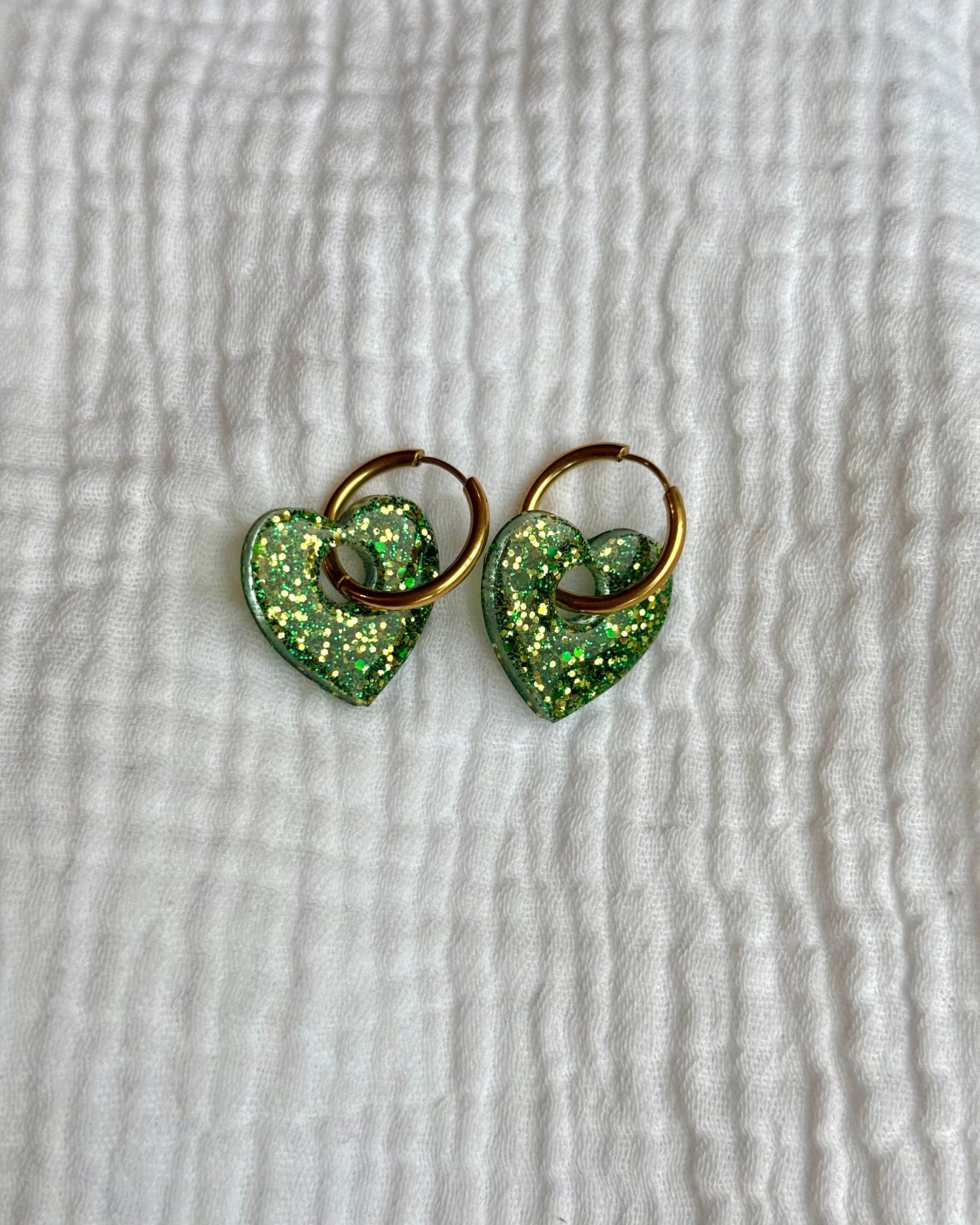 Créoles coeur - vert doré
