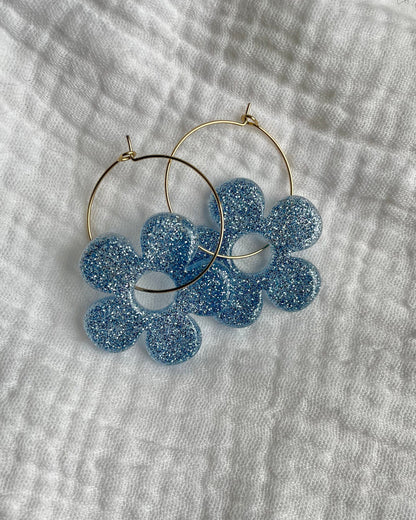 Créoles grandes fleurs - bleu ciel