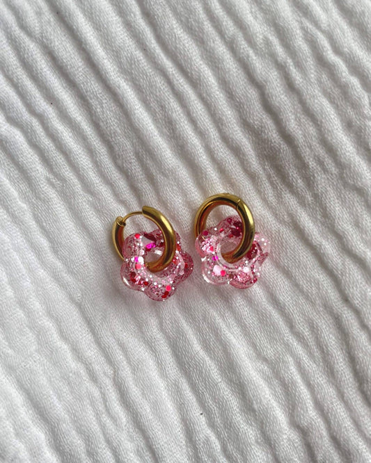 Créoles petites fleurs - rose fuchsia