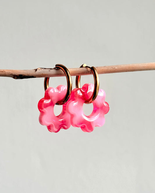 Créoles SUNFLOWER - marbrée rouge & rose