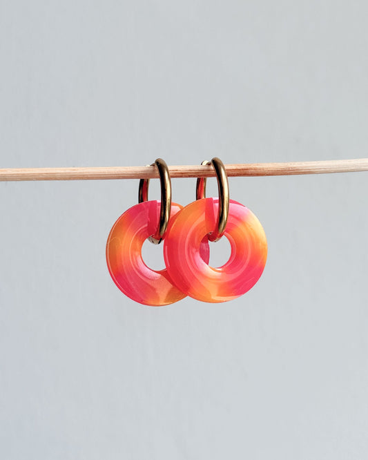 Créoles LUNA - marbrée orange & fuschia