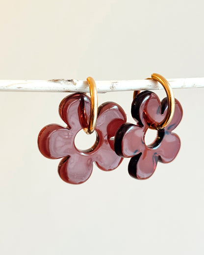 Créoles grandes fleurs - marron foncé