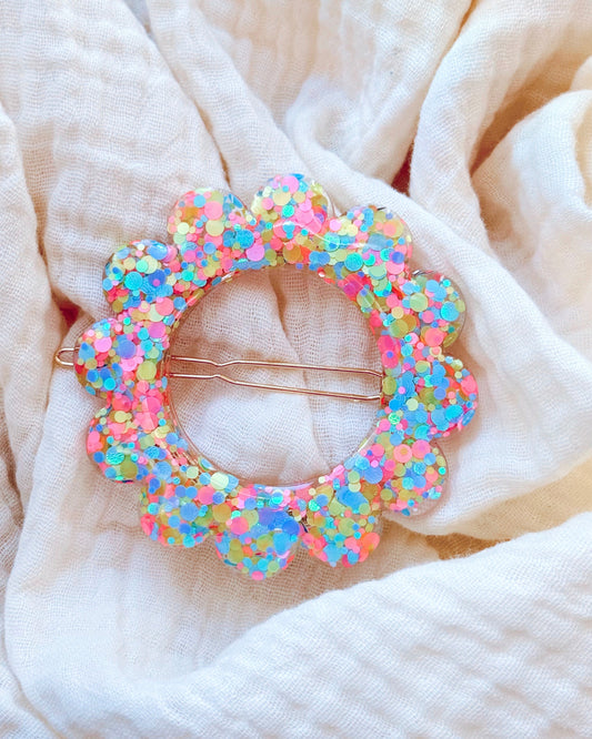 GRANDE barrette flower - arc-en-ciel