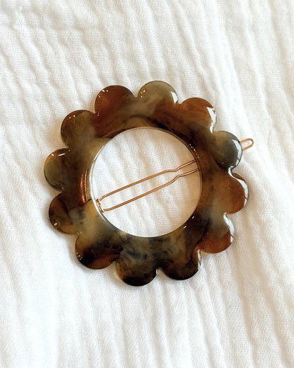 GRANDE barrette flower - marbrée caramel