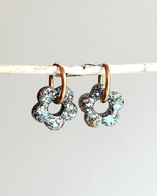 Créoles MOYENNES fleurs - or bleu