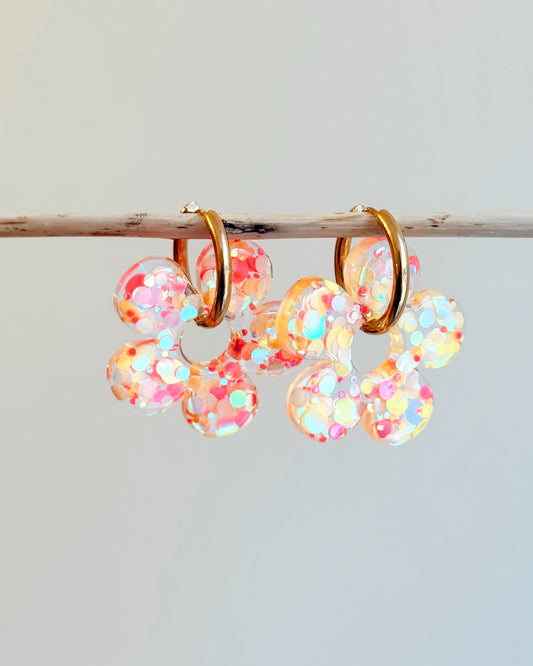 Créoles grandes fleurs - rouge pop