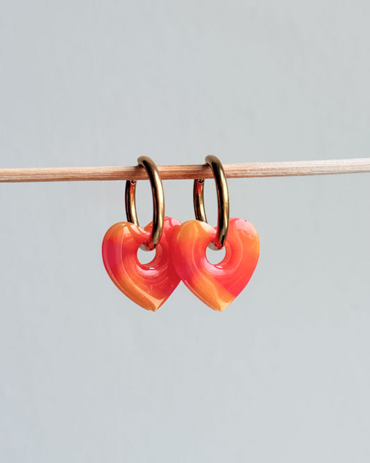 Créoles coeur - marbrée orange & fuchsia