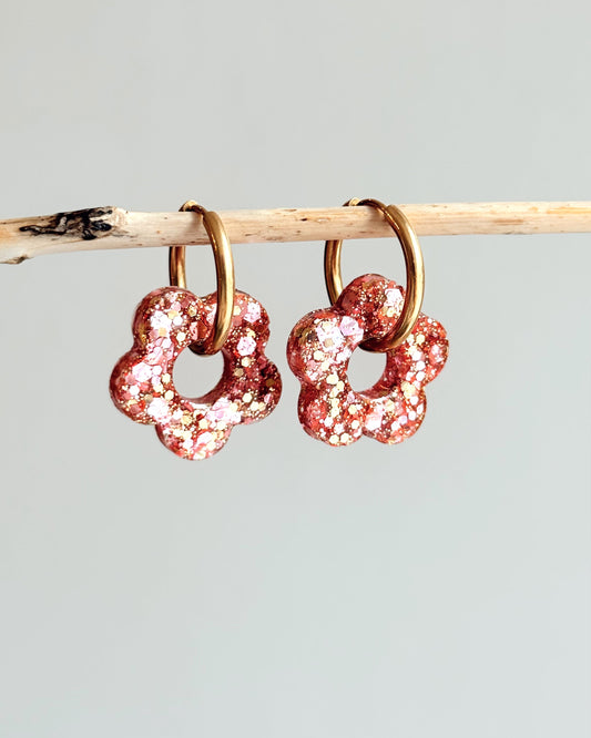 Créoles MOYENNES fleurs - or rose