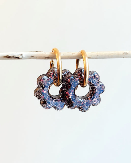 Créoles SUNFLOWER - marron chocolat pailleté