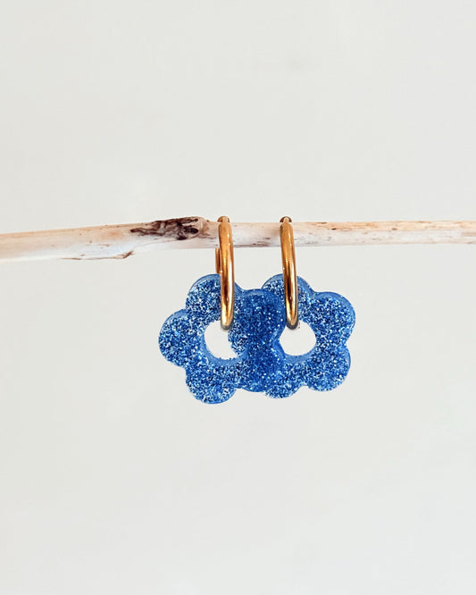 Créoles MOYENNES fleurs - bleu fin