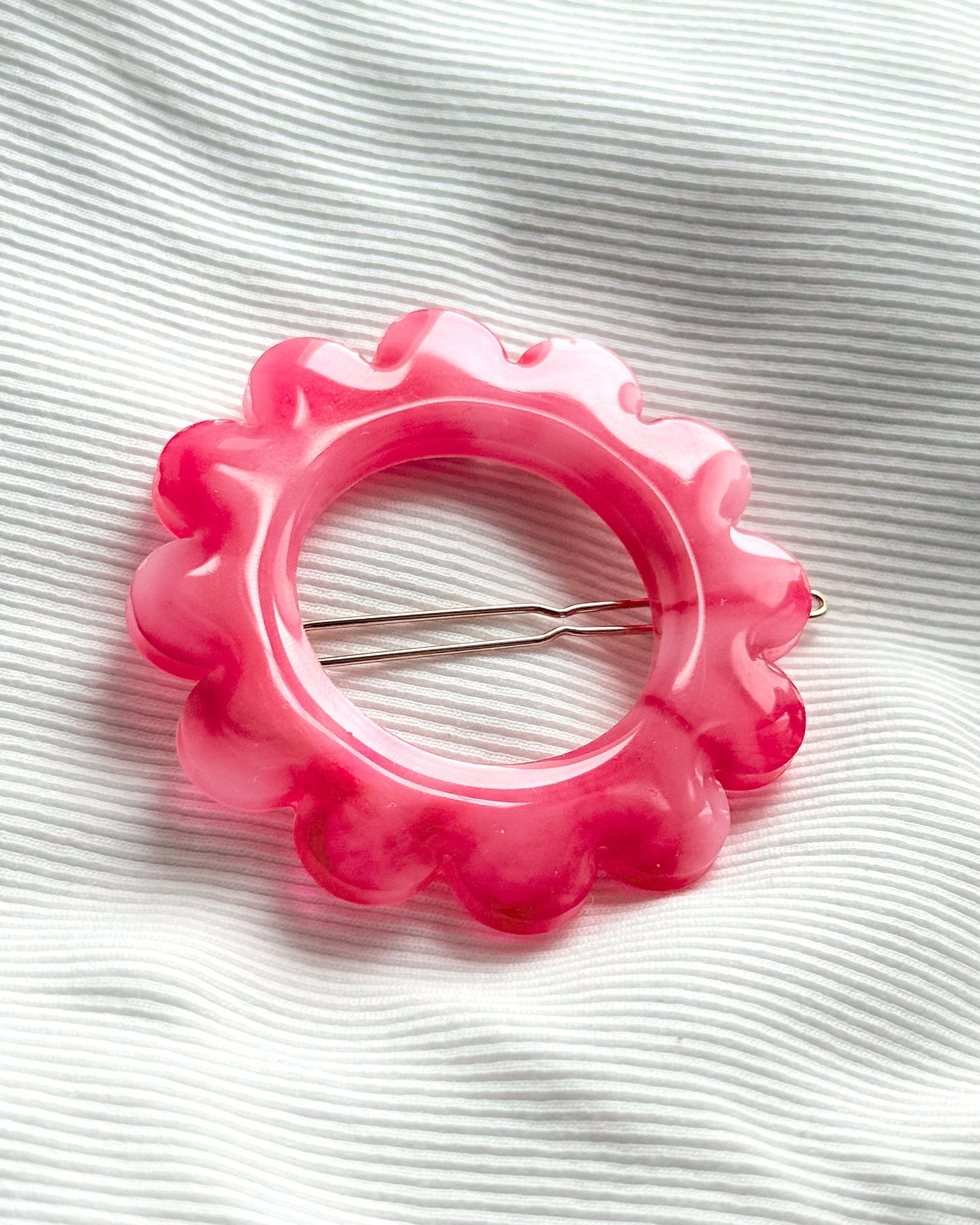 GRANDE barrette flower - marbrée rouge & rose