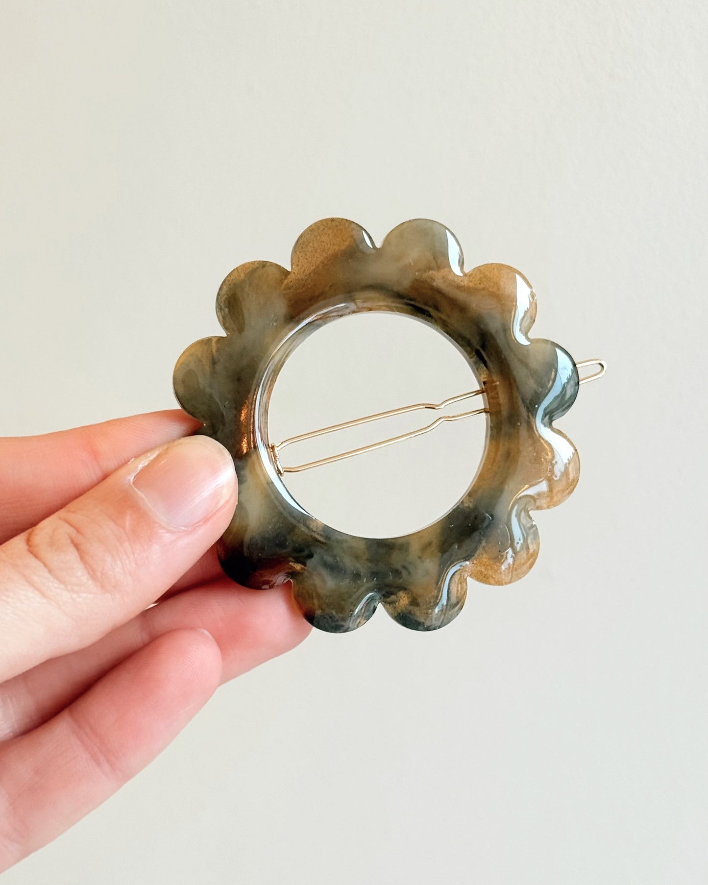 GRANDE barrette flower - marbrée caramel